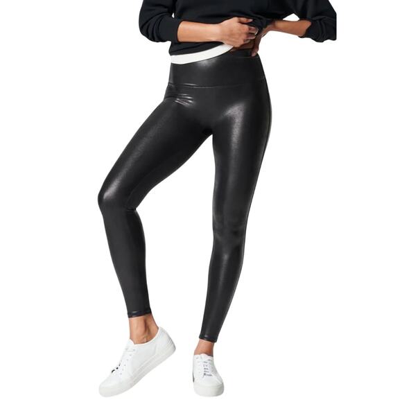 SPANX Pants - SPANX shape™ Black Faux Leather Leggings Size Medium